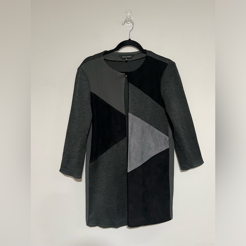 Ming Wang Gray/Black Abstract Knit Jacket Topper Size XS Modern Minimalist Artsy